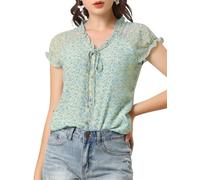 Allegra K Women's Floral Chiffon Blouse Short Sleeve Ruffled Ditsy Tops - Multi - Large