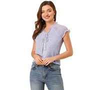Allegra K Women's Floral Chiffon Blouse Short Sleeve Ruffled Ditsy Tops Purple S-8
