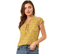 Allegra K Women's Floral Chiffon Blouse Short Sleeve Ruffled Ditsy Tops Yellow S-8
