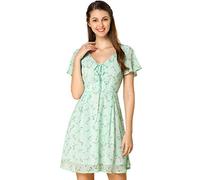 Allegra K Women's Floral Flouncing Sleeve A-line Lace-up V-Neck Chiffon Dress Light Green S-8