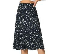 Allegra K Women's Floral Midi Skirt Peasant Elastic Waist A-Line Ditsy Leave Print Skirts, Blue White, XL