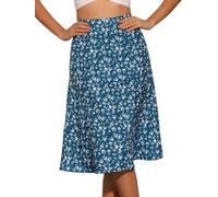 Allegra K Women's Floral Midi Skirt Peasant Elastic Waist A-Line Ditsy Leave Print Skirts, Lake Blue, M