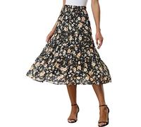 Allegra K Women's Floral Skirt Chiffon A-line Long Tiered Ruffle Boho Summer Midi Skirts Blacks XL