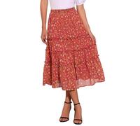 Allegra K Women's Floral Skirts Chiffon A-line Long Tiered Ruffle Boho Midi Skirt XS-3XL, Deep Red, M