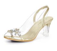Allegra K Women's Flower Rhinestone Clear Slingback Peep Toe Heels Sandal Gold 7.5 UK/Label Size 9.5 US