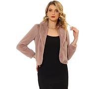 Allegra K Women's Fur Coat Fasion Winter Open Front Cropped Jacket Lapel Long Sleeve Fluffy Faux Fur Coat Large Dusty Pink