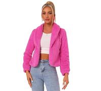 Allegra K Women's Fur Coat Fasion Winter Open Front Cropped Jacket Lapel Long Sleeve Fluffy Faux Fur Coat X-Small Hot Pink