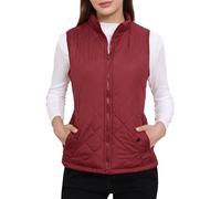 Allegra K Women's Gilet Jacket Stand Collar Lightweight Quilted Zip Vest Wine Red 16 / Large
