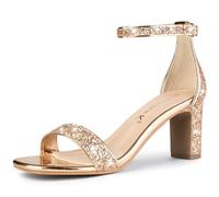 Allegra K Women's Glitter Ankle Strap Chunky Heeled Sandals Rose Gold 4 UK/Label Size 6 US