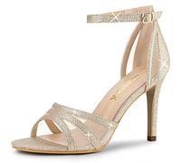 Allegra K Women's Glitter Ankle Strap Stiletto Heels Sandals Light Gold 6.5 UK/Label Size 8.5 US