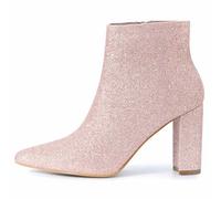 Allegra K Women's Glitter Pointed Toe Chunky Heel Ankle Boots Pink 6 UK/Label Size 8 US