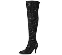 Allegra K Women's Glitter Pointed Toe Stiletto Heels Over the Knee High Boots Black 8 UK/Label Size 10 US