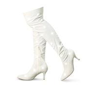 Allegra K Women's Glitter Pointed Toe Stiletto Heels Over the Knee High Boots White 8 UK/Label Size 10 US