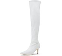 Allegra K Women's Glitter Pointed Toe Stiletto Heels Over the Knee High Boots White Silver 6 UK/Label Size 8 US