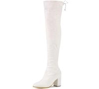 Allegra K Women's Glitter Round Toe Chunky Heel Over the Knee High Boots White 4 UK/Label Size 6 US