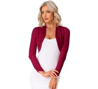 Allegra K Women's Glitter Shrug Cocktail Evening Shiny Crop Cardigan Long Sleeves Sparkly Bolero Red L