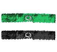 Allegra K Womens Glitter Skinny Stretchy Waist Belts Sequins Decor Slim Elastic Belts 2PCS Green 64cm/25.19"