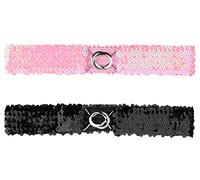 Allegra K Womens Glitter Skinny Stretchy Waist Belts Sequins Decor Slim Elastic Belts 2PCS Pink 64cm/25.19"