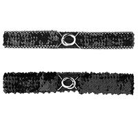 Allegra K Womens Glitter Skinny Stretchy Waist Belts Sequins Decor Slim Elastic Belts 2PCS Silver side Black 64cm/25.19"