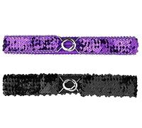 Allegra K Womens Glitter Skinny Stretchy Waist Belts Sequins Decor Slim Elastic Belts 2PCS Silver side Purple 64cm/25.19"