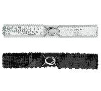 Allegra K Womens Glitter Skinny Stretchy Waist Belts Sequins Decor Slim Elastic Belts 2PCS Silver side Silver 64cm/25.19"