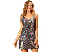 Allegra K Women's Glitter Sparkle Adjustable Strap Mini Party Sequin Dress, Rainbow, Small