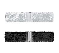 Allegra K Womens Glitter Stretchy Waist Belts Interlock Buckles Sequins Decor Wide Elastic Belts 2PCS Silver 60cm/23.62"