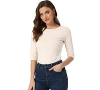 Allegra K Women's Glitter Top Twist Party Long Sleeve Cut Out Slim Fitted Crop Sparkly Tops, Beige, L