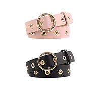 Allegra K Womens Grommet Belt Faux Leather Single Pin Buckle Punk Belts for Jeans Pants Black & Pink 104cm/40.94"