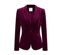Allegra K Women's Halloween Christmas Office Coat Solid Shawl Collar 1 Button Velvet Blazer, Dark Red, M