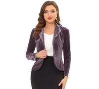 Allegra K Women's Halloween Christmas Suit Jackets Notched Lapel Collar Button Office Velvet Blazer, Deep Purple, XS