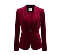 Allegra K Women's Halloween Costume Velvet Blazer Solid Color Long Sleeve Notched Lapel Single Breasted Suit Jackets Wine Red l