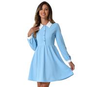 Allegra K Women's Halloween Costume Vintage Peter Pan Collar Contrast Half Placket Long Sleeve A-Line Swing Short Dress