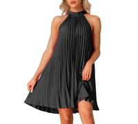 Allegra K Women's Halter Neck Dress Sleeveless Summer Flowy Pleated Beach Sundress Dresses Black S