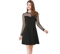 Allegra K Women's Heart Polka Dots Mesh Sheer Skater Party A-Line Short Dress Black L