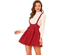 Allegra K Women's High Waist Brace Skirts Lace Up A-Line Mini Suspender Skirt Red 12