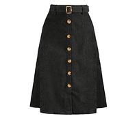 Allegra K Womens High Waist Button Front A-Line Belted Corduroy Midi Skirt, Black, S