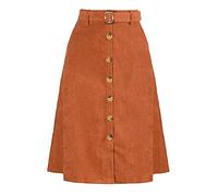 Allegra K Womens High Waist Button Front A-Line Belted Corduroy Midi Skirt, Caramel, L