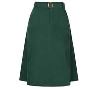 Allegra K Women's High Waist Elastic Back A-Line Belted Midi Corduroy Skirt with Pockets Dark Green M