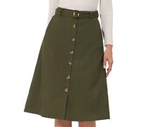 Allegra K Women's High Waist Midi Skirts A-Line Button Front Belted Corduroy Skirt Green 20