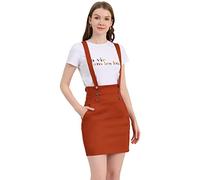Allegra K Women's High Waist Straight Braces Suspender Skirt Orange Red 8