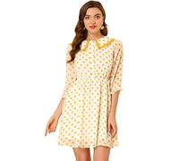 Allegra K Women's Kawaii Peter Pan Collar Puff Half Sleeve Chiffon Shirt Dress White Yellow Heart 8