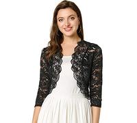 Allegra K Women's Lace Sheer Shrug Elegant 3/4 Sleeve Bolero Floral Shrug Black 20