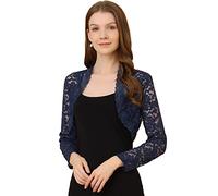 Allegra K Women's Lace Shrug Elegant Long Sleeve Sheer Short Lace Bolero Shrugs Dark Blue 8