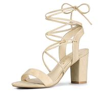 Allegra K Women's Lace Up Block High Heels Sandals Beige 6 UK/Label Size 8 US