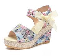 Allegra K Women's Lace-up Camouflage Platform Peep-toe Sandals Blue1 6