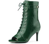 Allegra K Women's Lace Up Peep Toe Stiletto Heel Ankle Boots, Dark Green, 5.5 UK