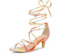 Allegra K Women's Lace Up Strappy Kitten Heels Sandals Orange 8 UK/Label Size 10 US