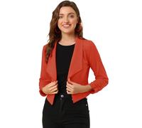 Allegra K Women's Lapel Ruched Sleeve Jackets Business Cropped Blazer | Collared, Short Blazers, Lightweight, Hook Eye, Busienss Work Interview Outfits, Spring Summer Fall Orange Red M