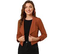 Allegra K Women's Lapel Ruched Sleeve Suit Jackets Business Cropped Blazer | Collared, Hook Eye, Busienss Work Interview Office Outfits